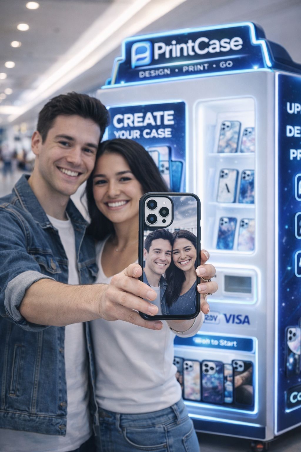 Couple with custom printed phone case