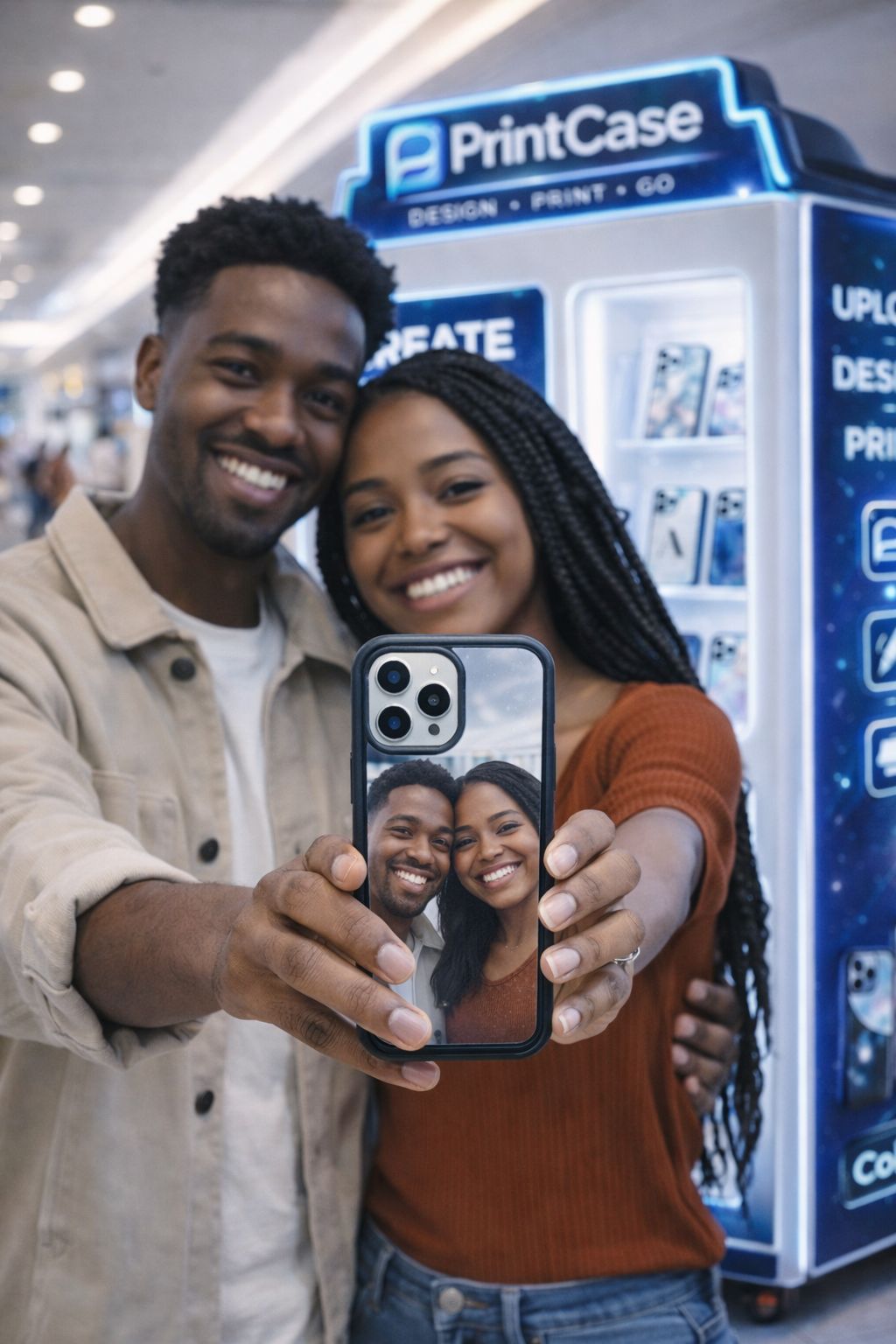 Couple with custom printed phone case